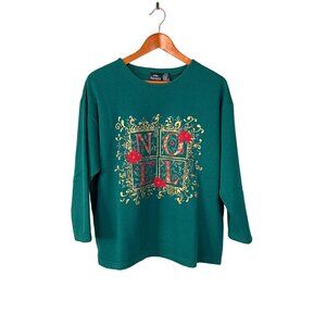 Stefano Basics Vintage Green Noel Ugly Christmas Sweater Women's Sz. 14W/16W